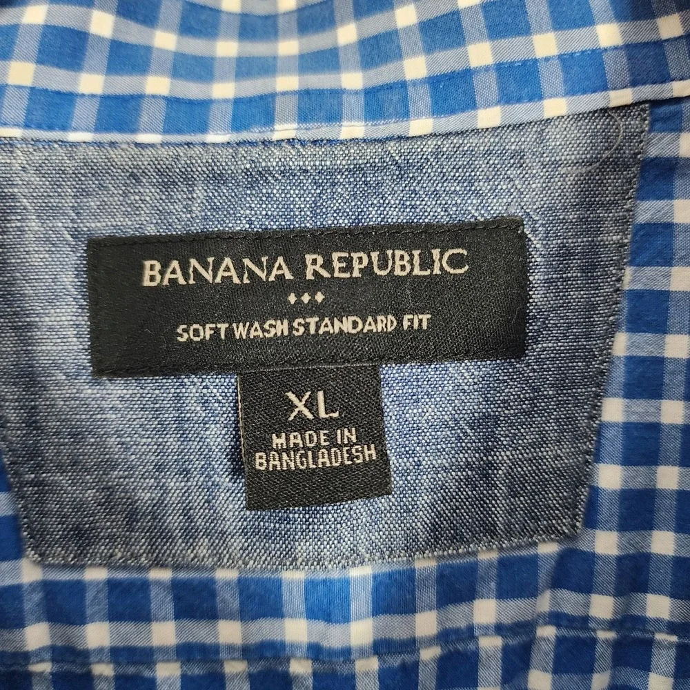 Banana Republic Mens Blue Plaid Regular Fit Long Sleeve Button Up Shirt XL